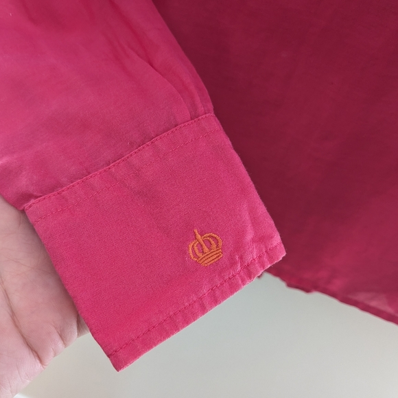 J. Crew Silk Cotton Blend Electric Barbie Hot Pink Button Down Shirt Size US 4 - Picture 3 of 8